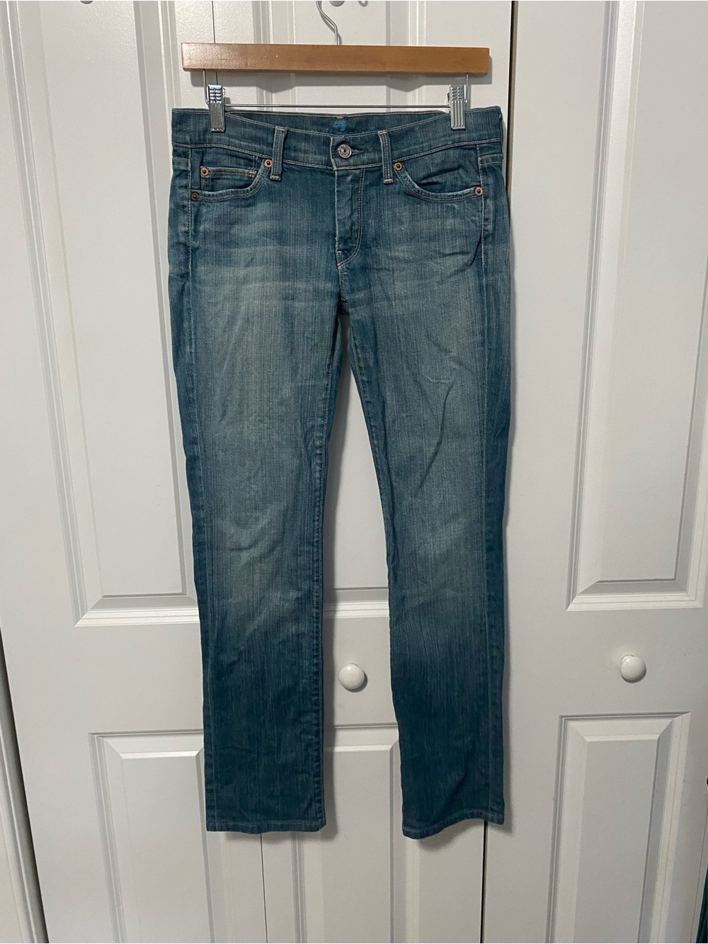 7 For All Mankind Light Blue Denim Jeans with Contrast Stitching